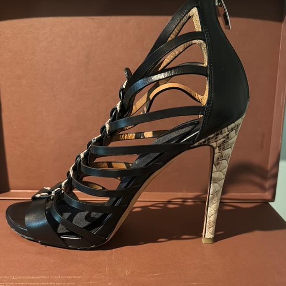 Coach Elegant Black and Tan Strappy Heels - Picture 1 of 4